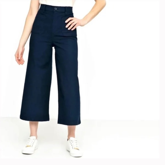 J. Crew Women's Point Sur Washed Wide-Leg Crop Navy Blue Pant Size 29 - Picture 2 of 15